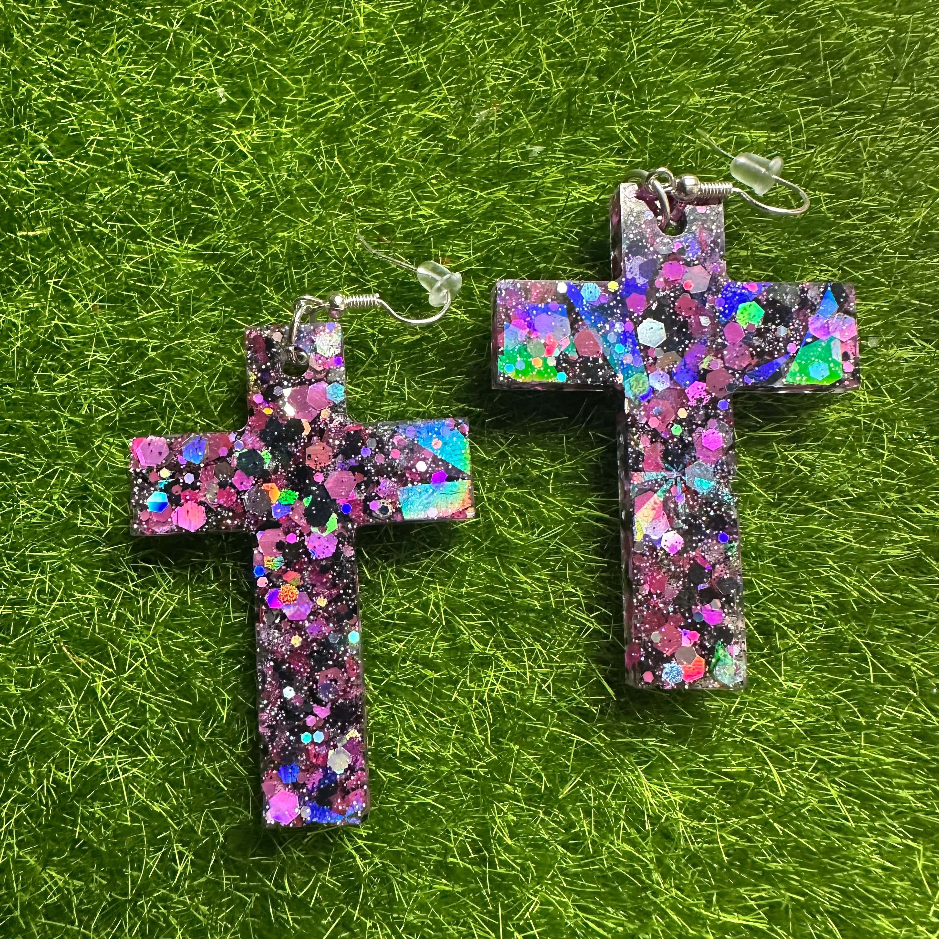 Pink/black/silver earrings 