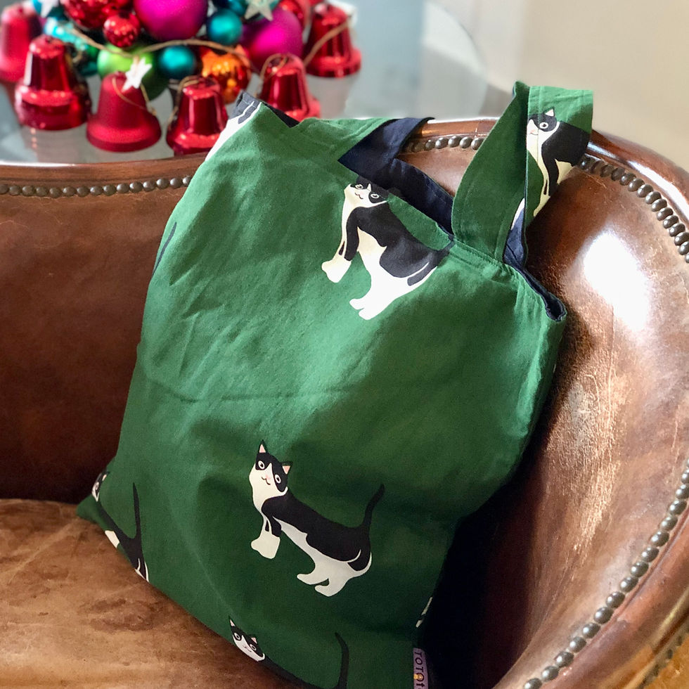 Thumbnail: Green & Dark Blue Tote Bag - Cat