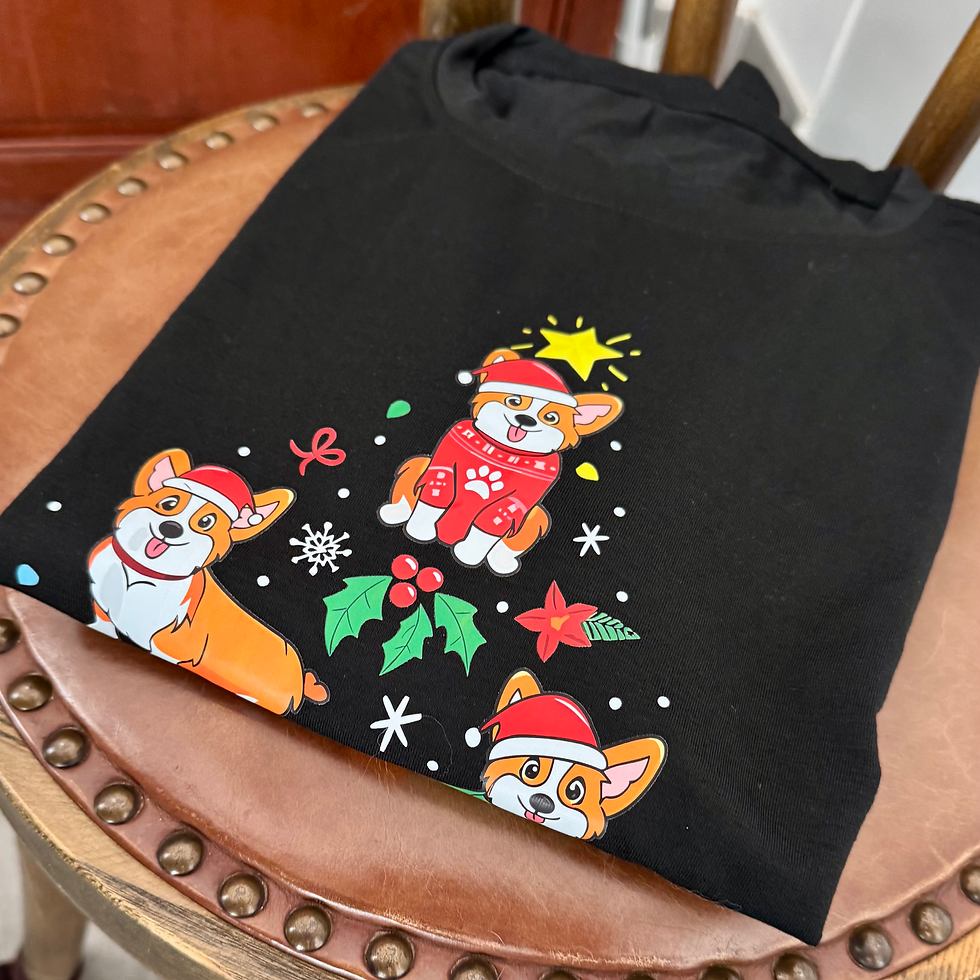 縮圖：Christmas Tee Shirt (Corgi Dogs) XL - Black