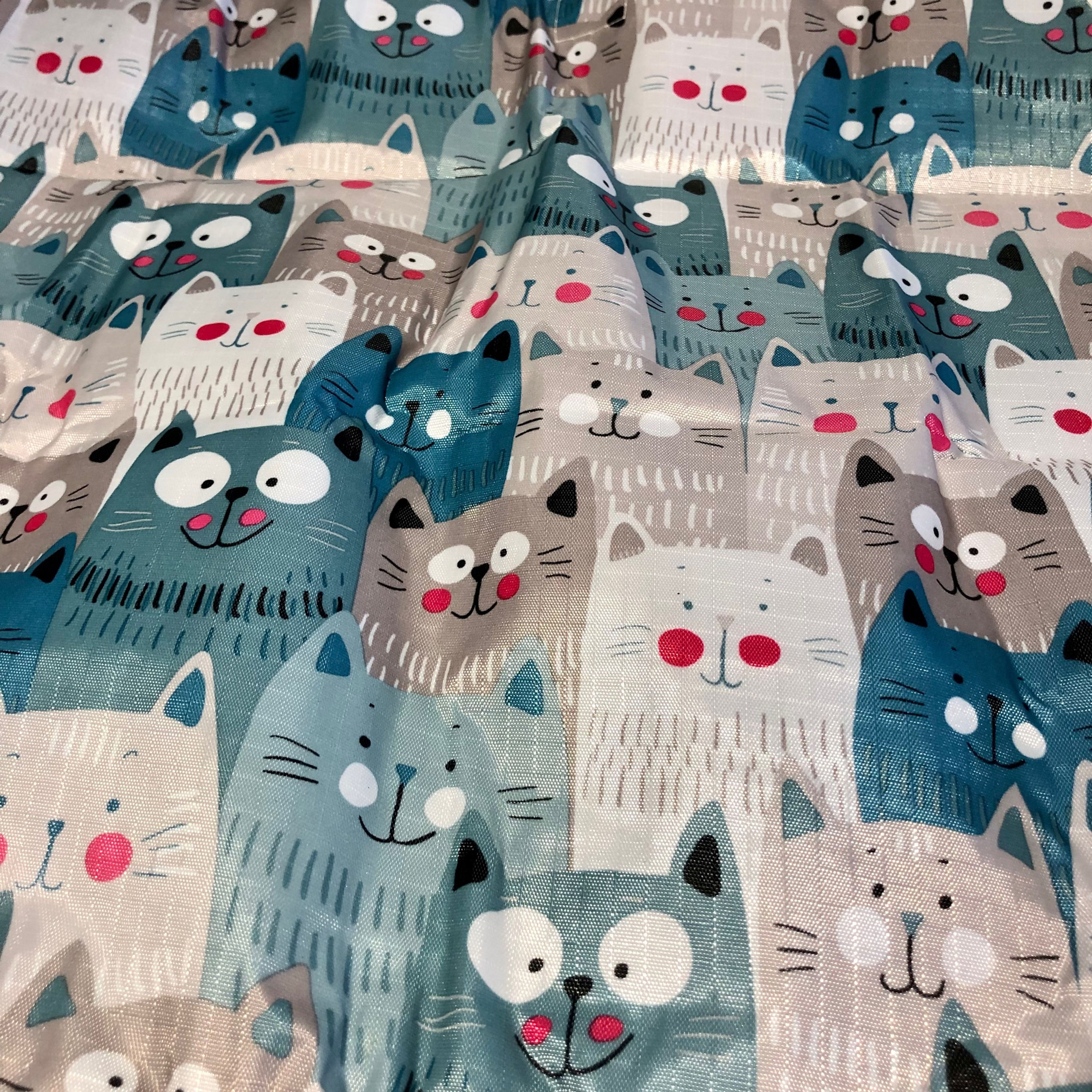 Nylon Foldable Tote Bag - Cat (Blue)