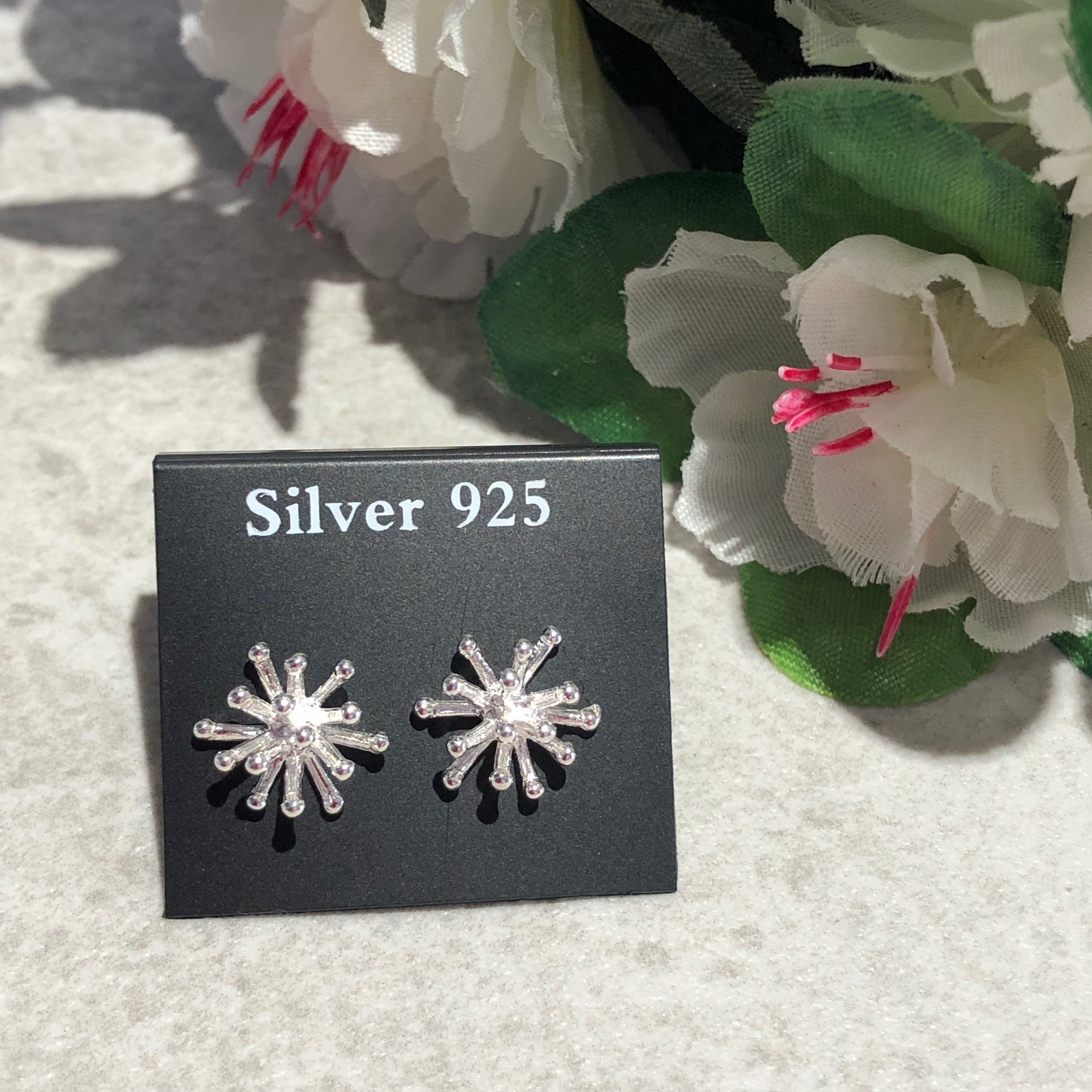 Silver 925 Earrings - 3D Flower