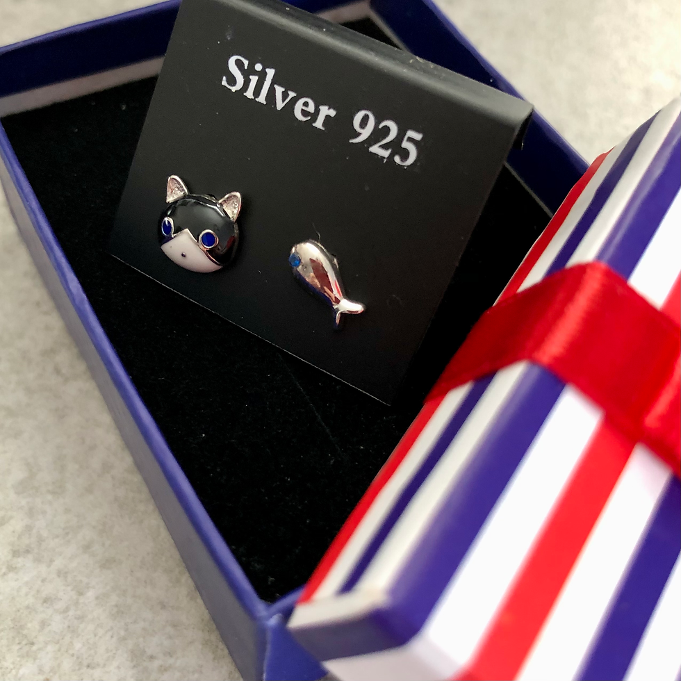 Thumbnail: Silver 925 Earrings - Cat & Fish