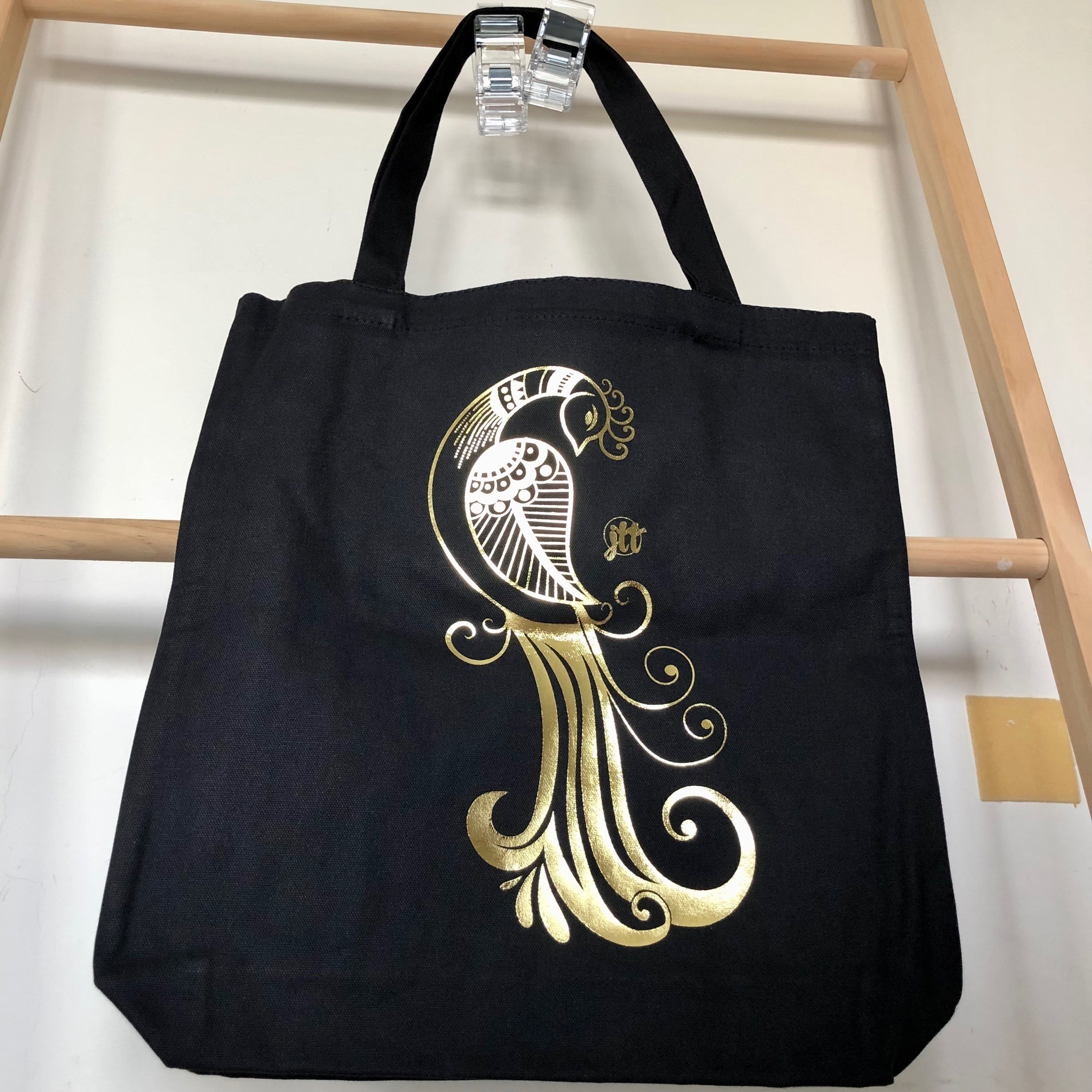 Black Tote Bag - Peafowl