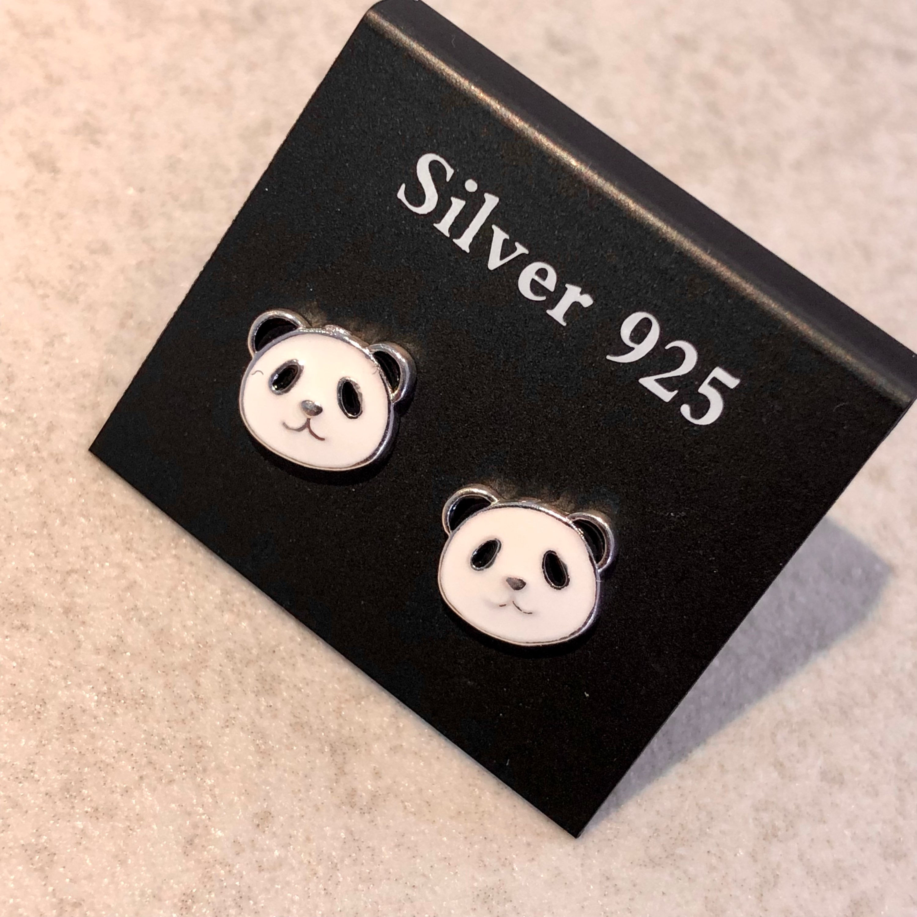 Silver 925 Earrings - Panda (Black & White)