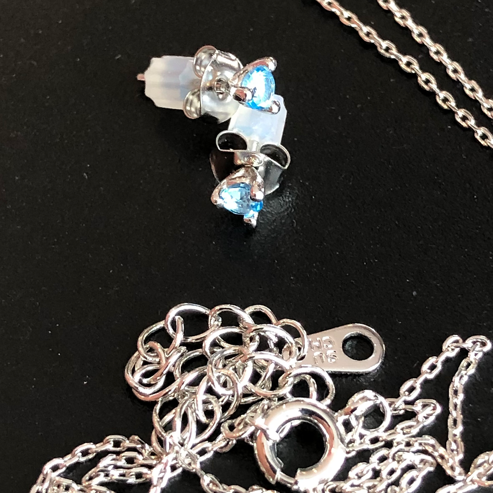 Thumbnail: Simple Double Chain Necklace with Blue Stone Pendant & Earrings Set