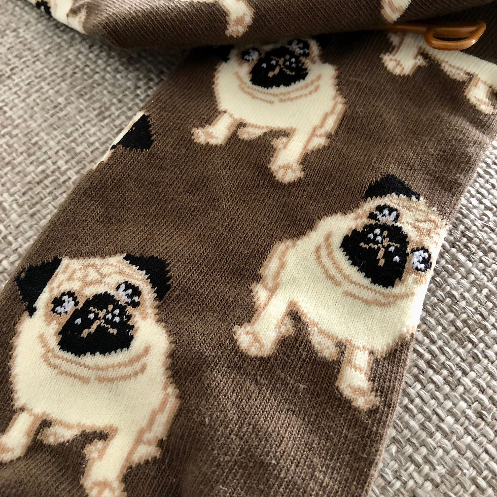 縮圖：Korean Cotton Dress Socks - Pug Dog (Green)