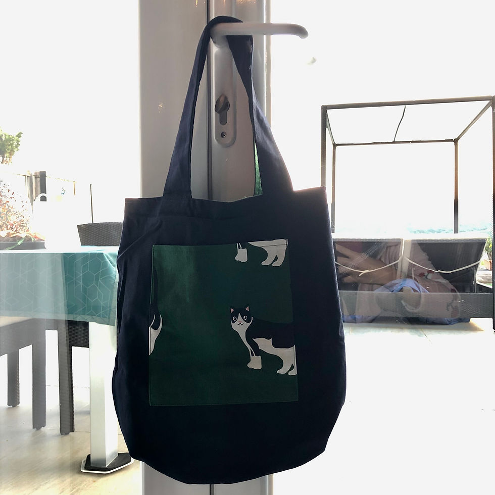 Thumbnail: Green & Dark Blue Tote Bag - Cat