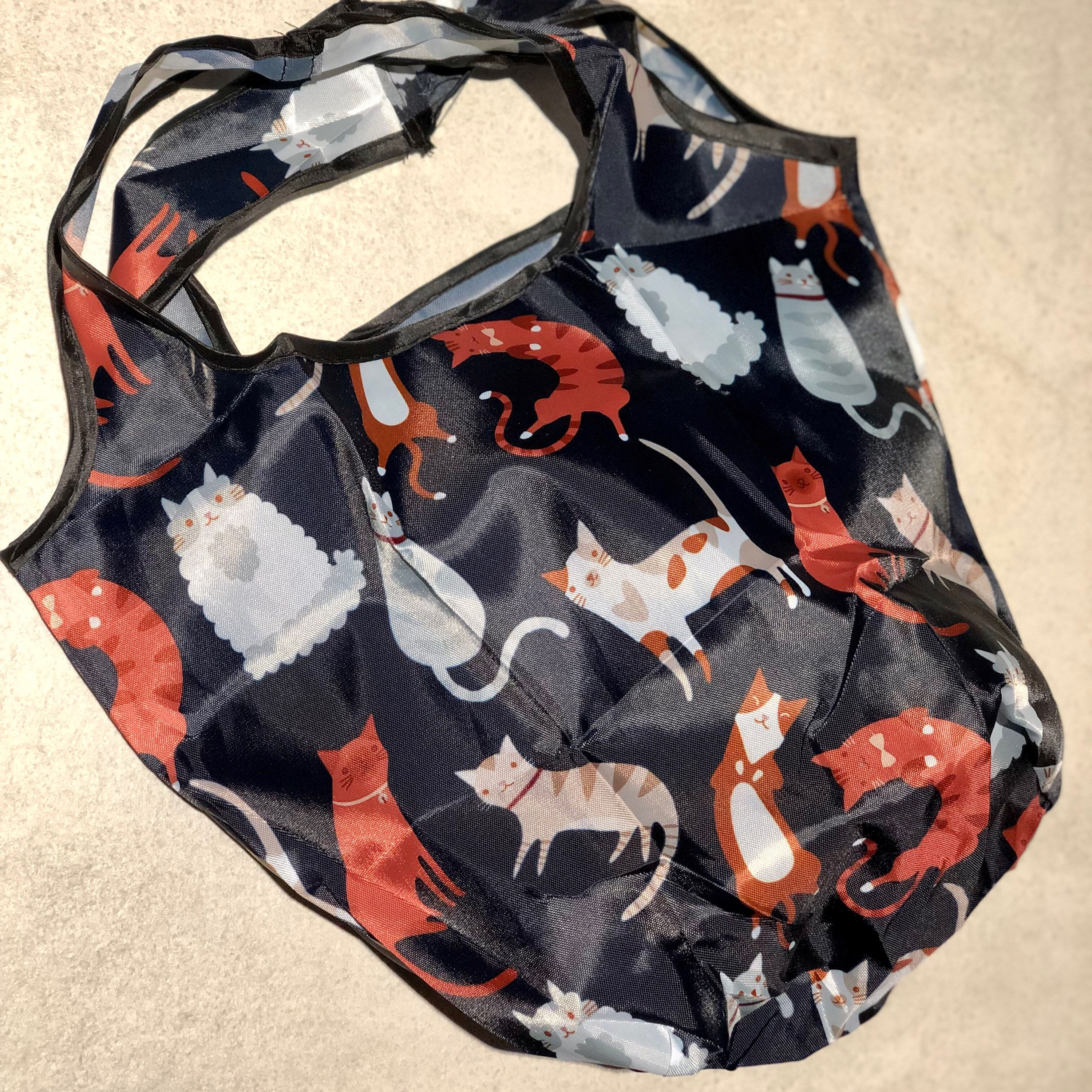 Foldable Tote Bag - Cat (Black)