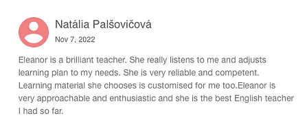 Client review of English lessons with Utter Eloquence