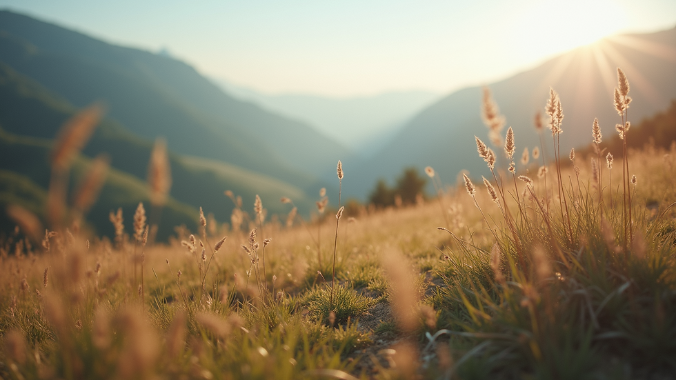 Close-up view of a serene landscape with soft colors