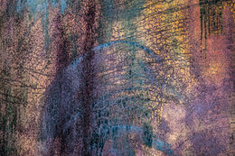 Abstract textured surface of a Chemical container with layered corrosion and muted painterly colors