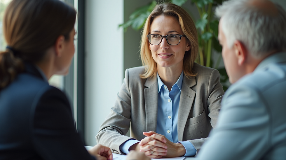 Close-up view of a leadership coaching session with a healthcare executive and coach discussing growth strategies