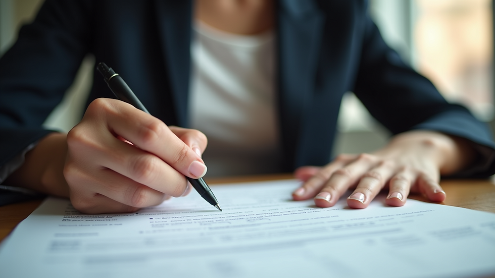 Close-up view of student filling out application form