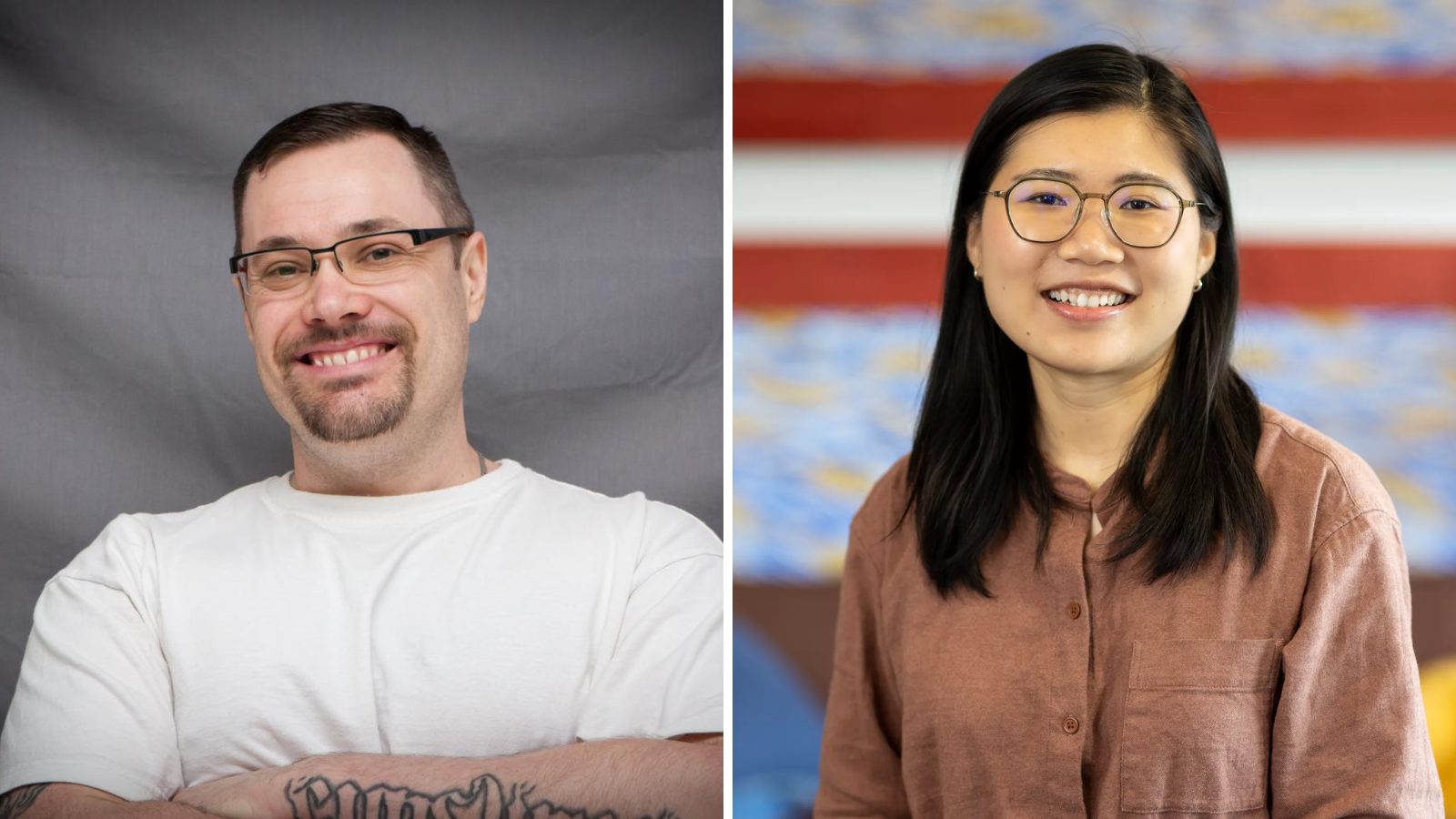 Left: portrait of Chris Blackwell, Contributing Editor, The Appeal; Right: portrait of Yanqi Xu, Investigative Reporter, Flatwater Free Press