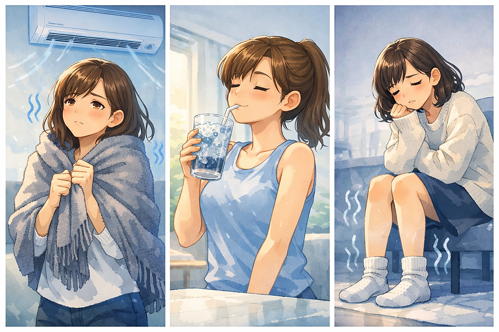 冷たい飲食やエアコン環境による冷えの原因イメージ