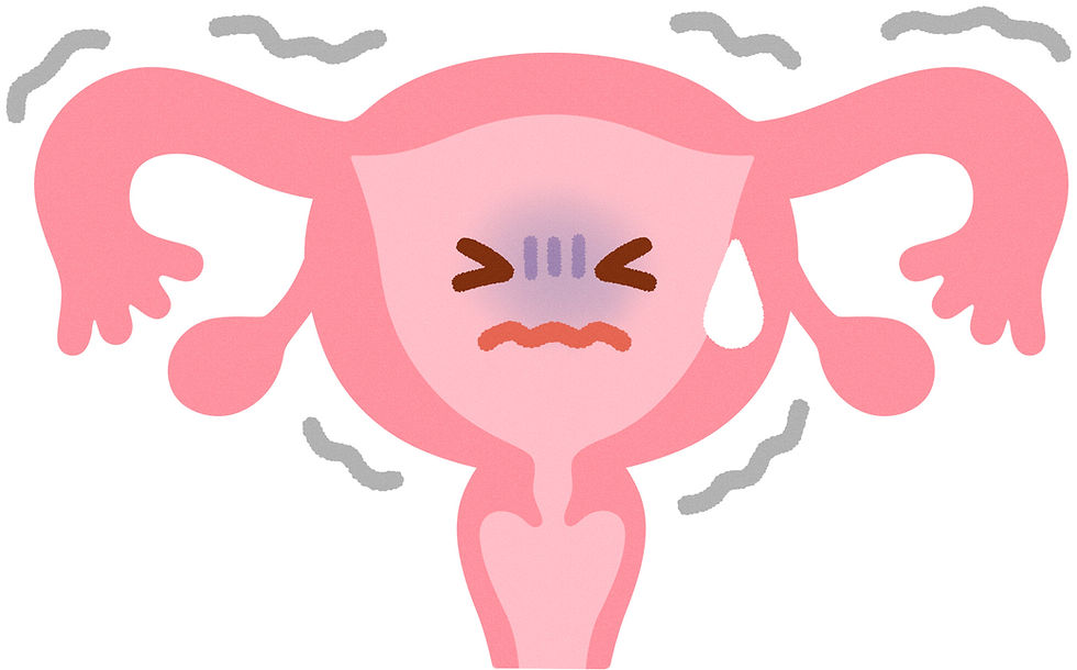 冷えによる血流低下と子宮の収縮・寒凝タイプのイメージ図