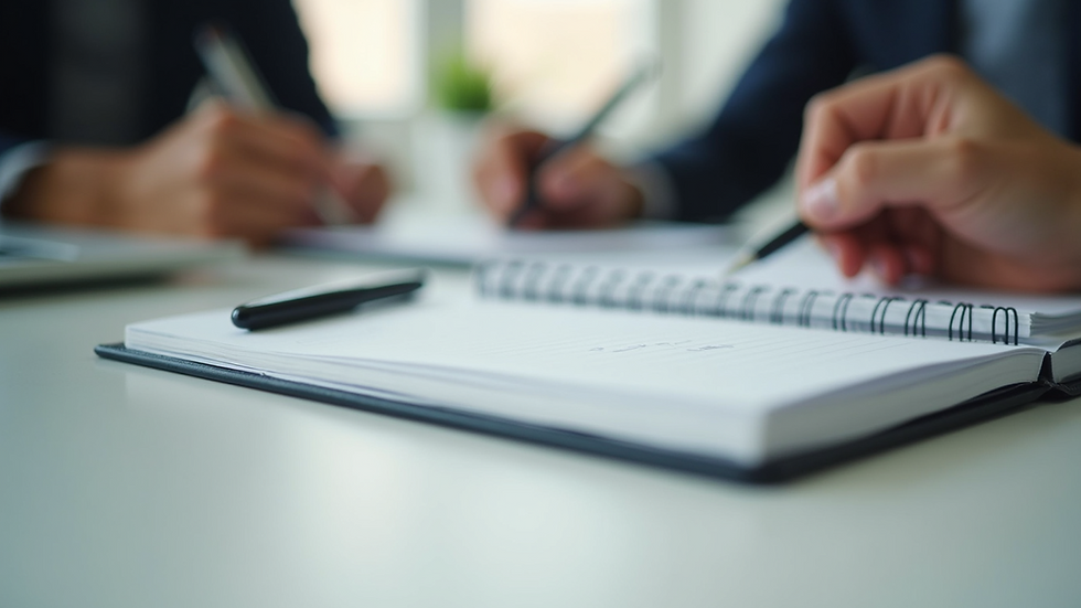 Eye-level view of a notebook with coaching notes and a pen