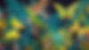Firefly dark night; moody tropical jungle trees and leaves; a few small yellow butterflies