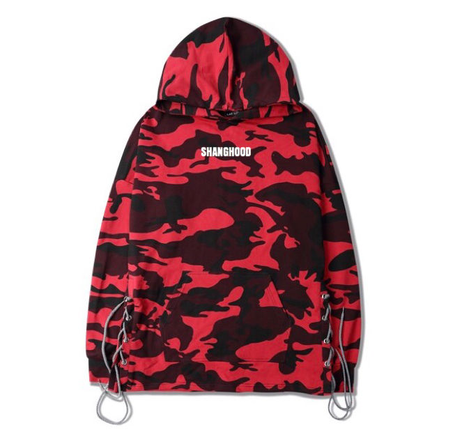SHANGHOOD Red Camo Hoodies