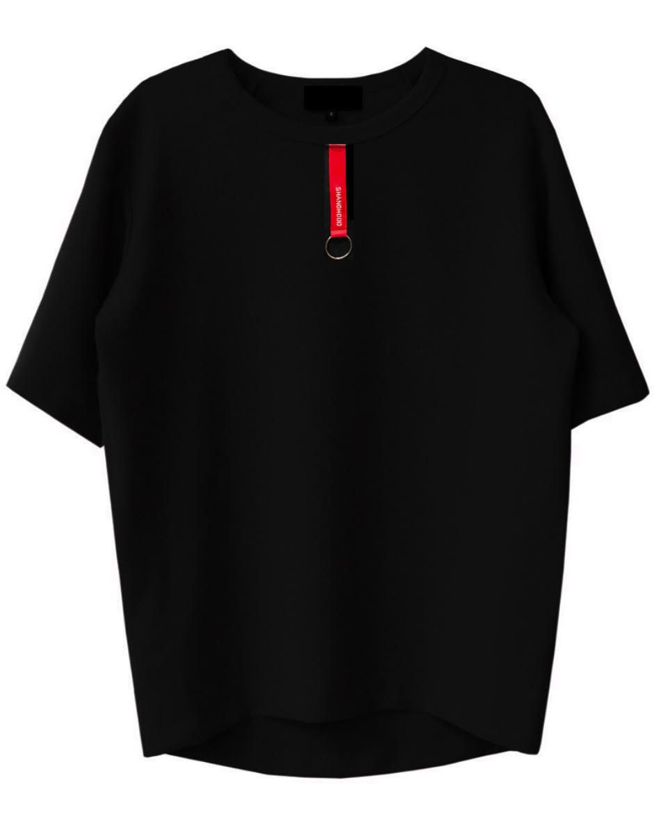 Oversized Red Tab Black Tee
