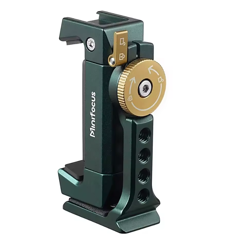 Braçadeira de suporte de telefone de metal com sapata fria Arca 360 °.
