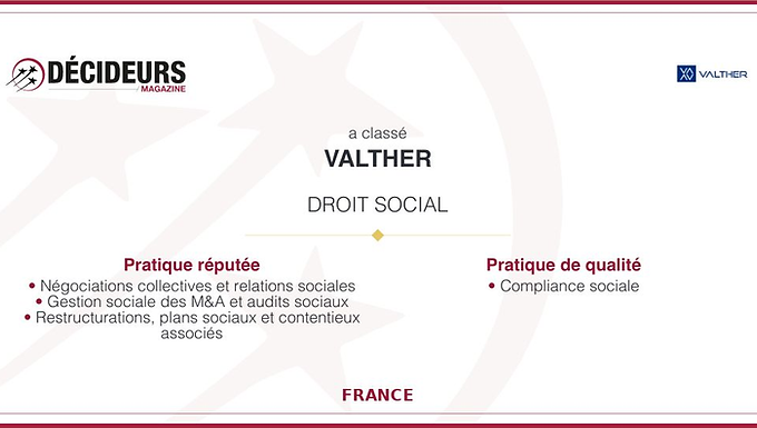 Classements | L'équipe Droit Social du cabinet fait son entrée dans le classement Décideurs Magazine