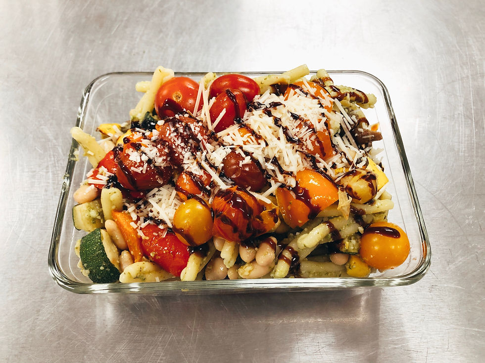 PASTA PESTO WITH ROASTED VEGETABLES AND WHITE BEANS