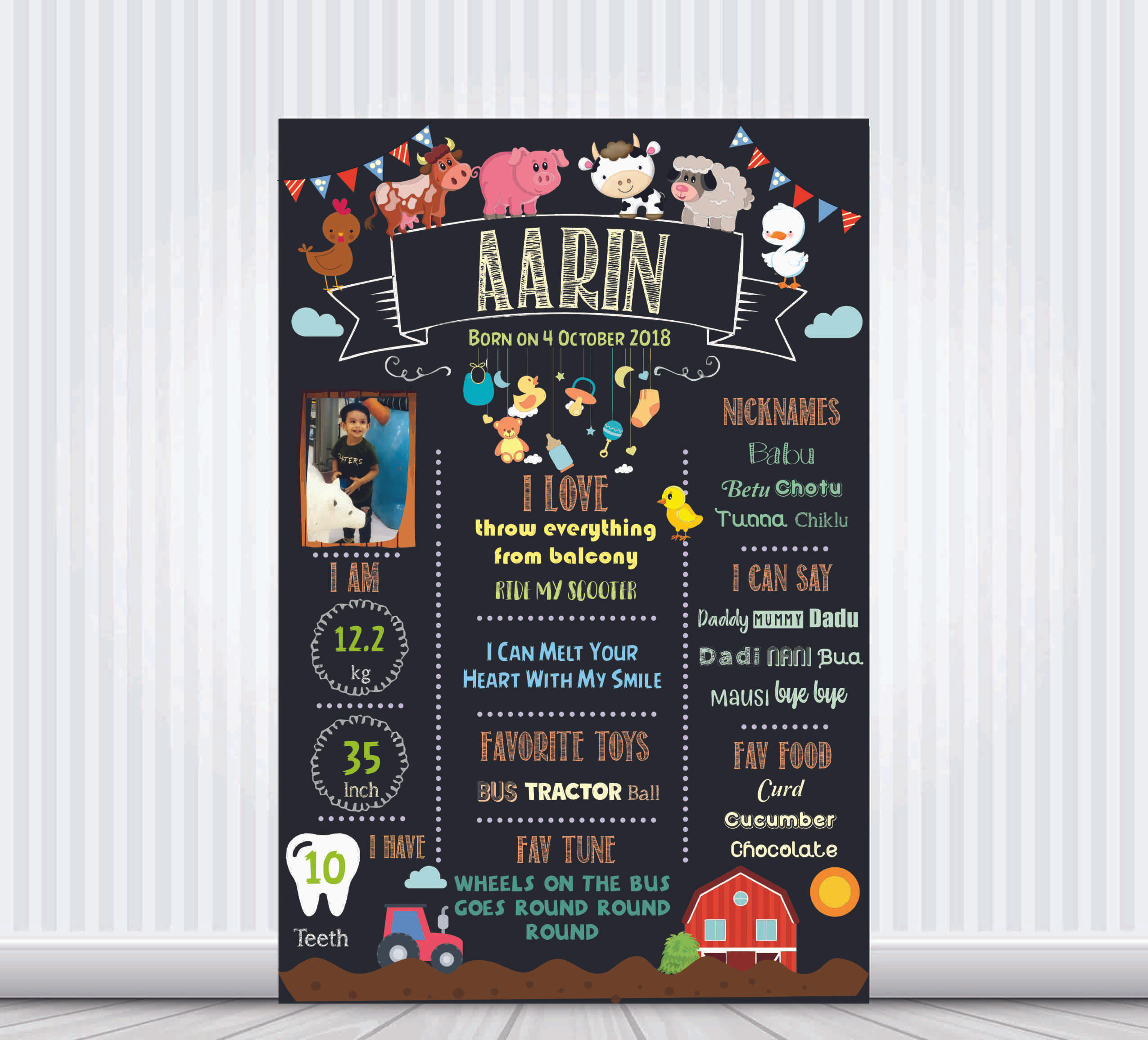 Classic Farm animal Theme Chalk Board Poster / Milestone board for birthday