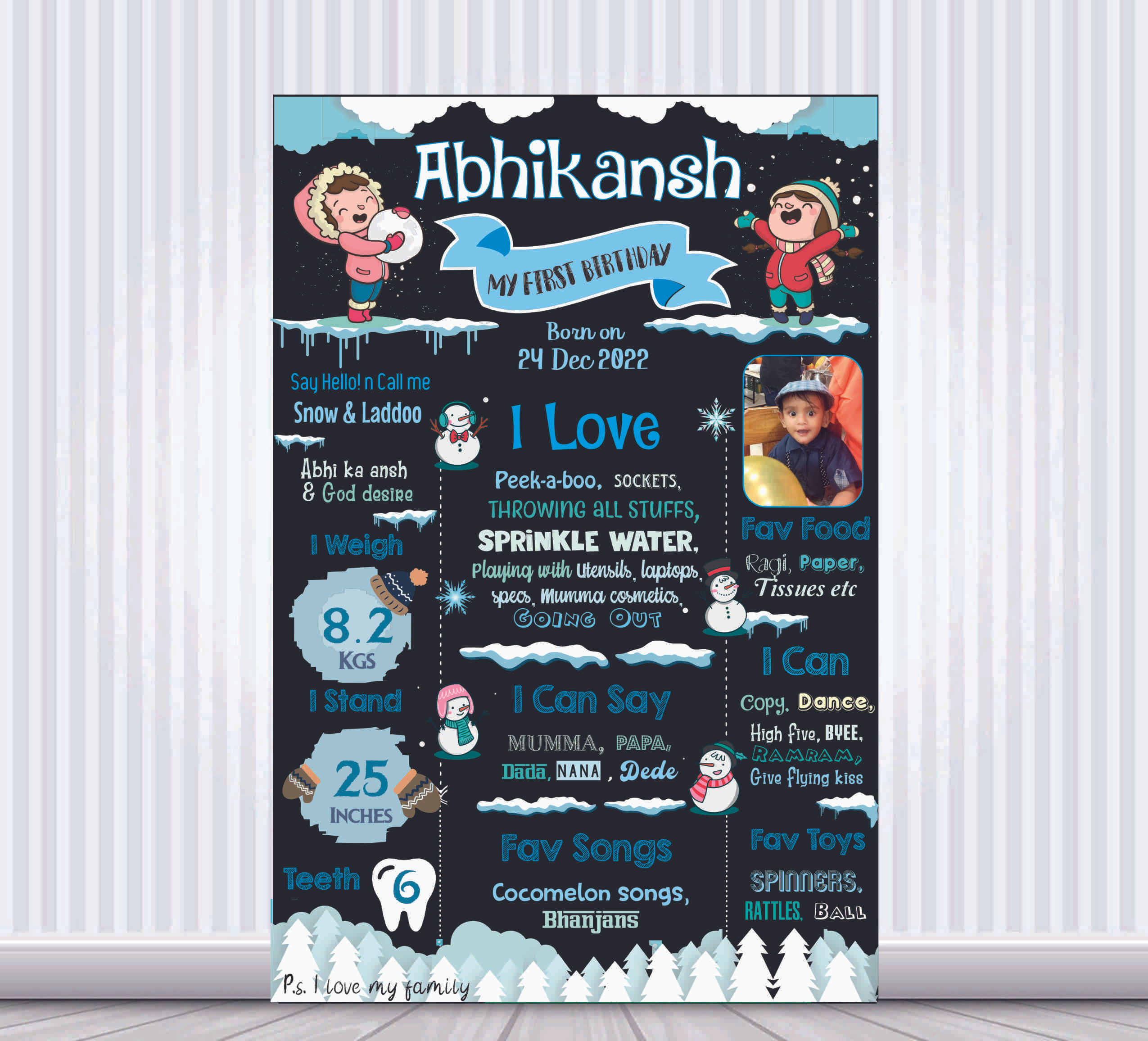 Snow Play Theme Chalk Board Poster / Milestone board for Birthday