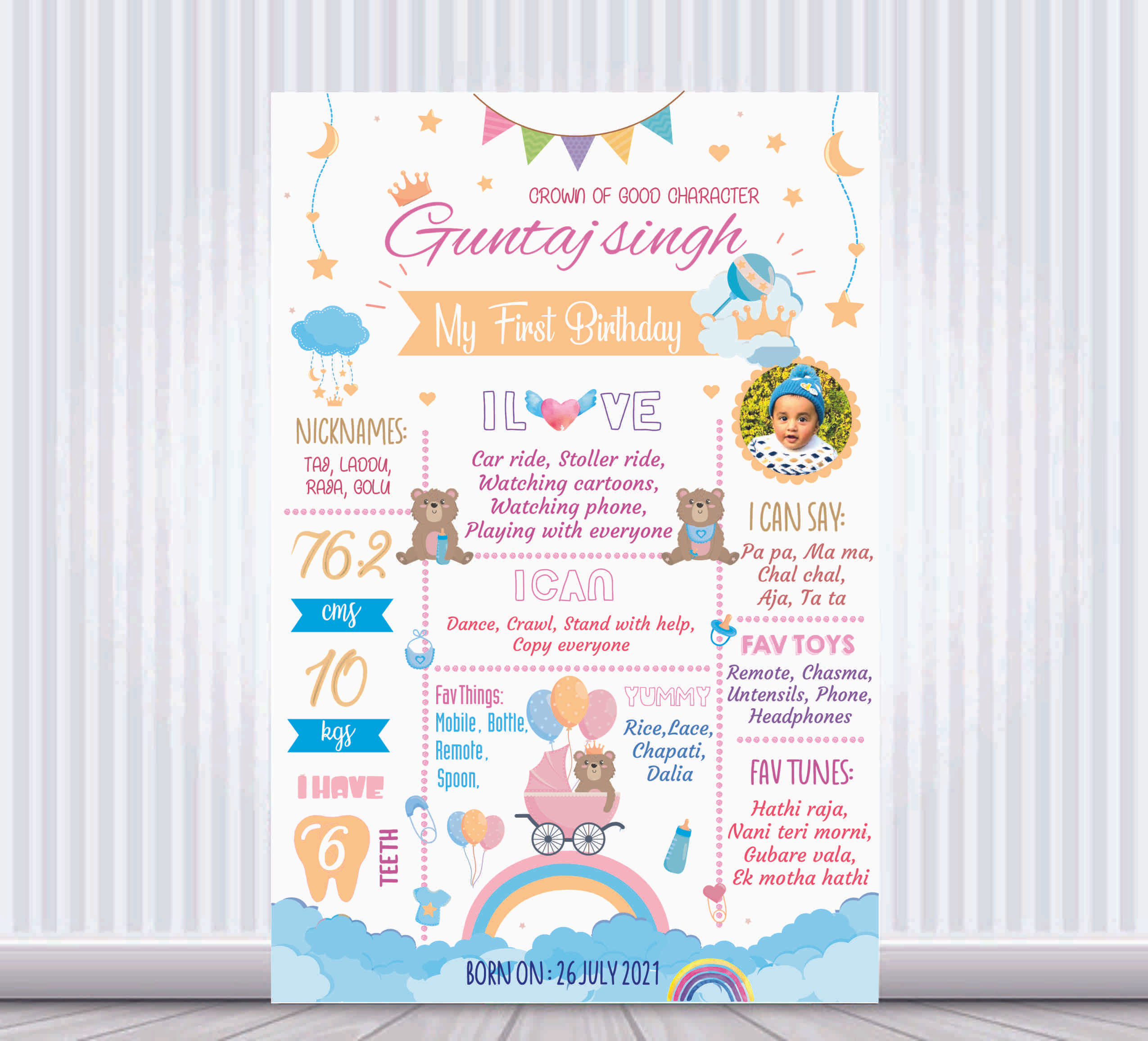 Sweet Teddy Theme Chalk Board Poster / Milestone board for Birthda