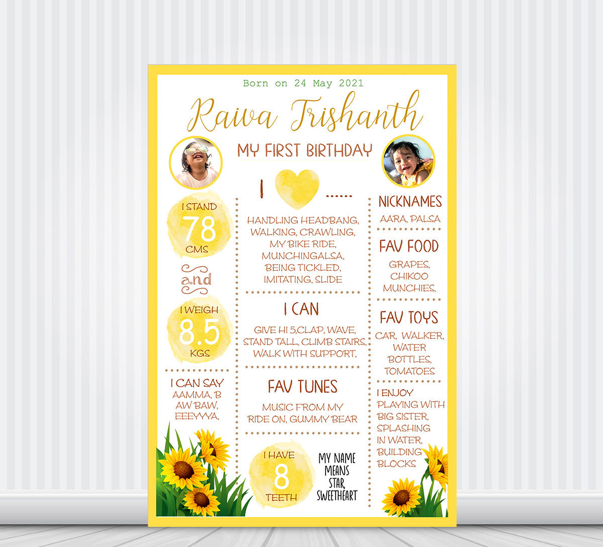 Sunny Day Flower Customized Chalk Board Poster / Milestone board for birthday