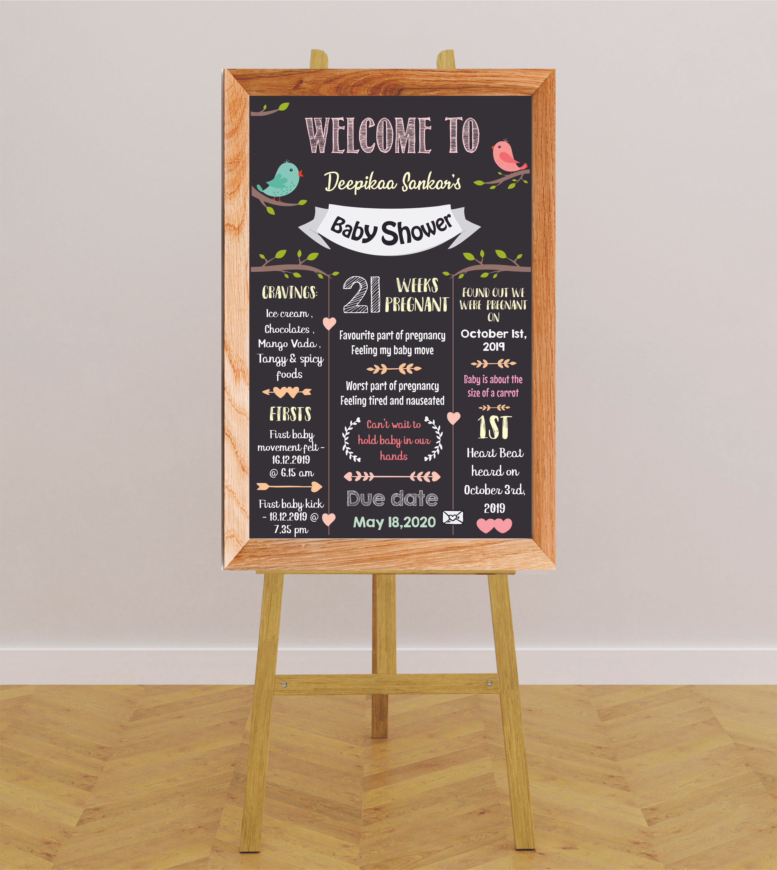 Bird theme Baby shower chalk board poster