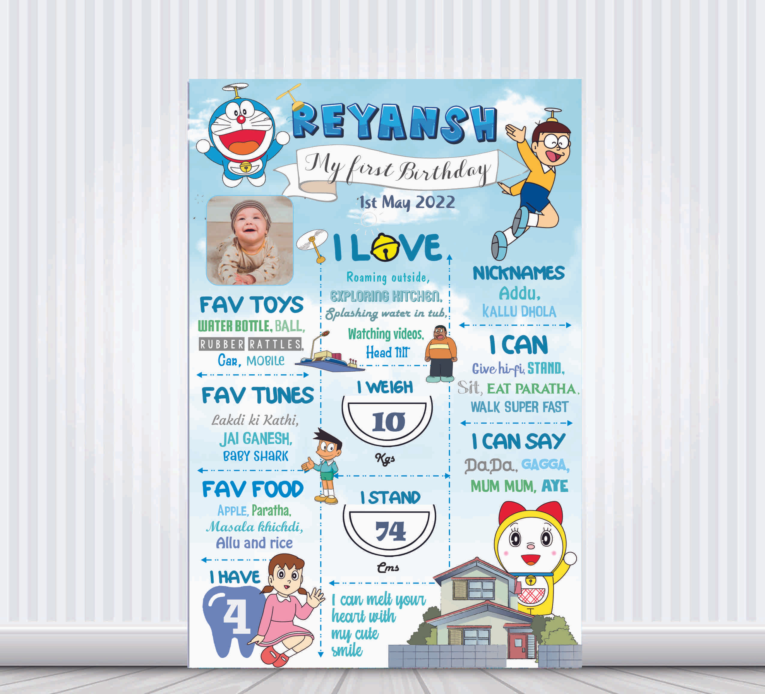 White Doraemon Theme Chalk Board / Milestone poster