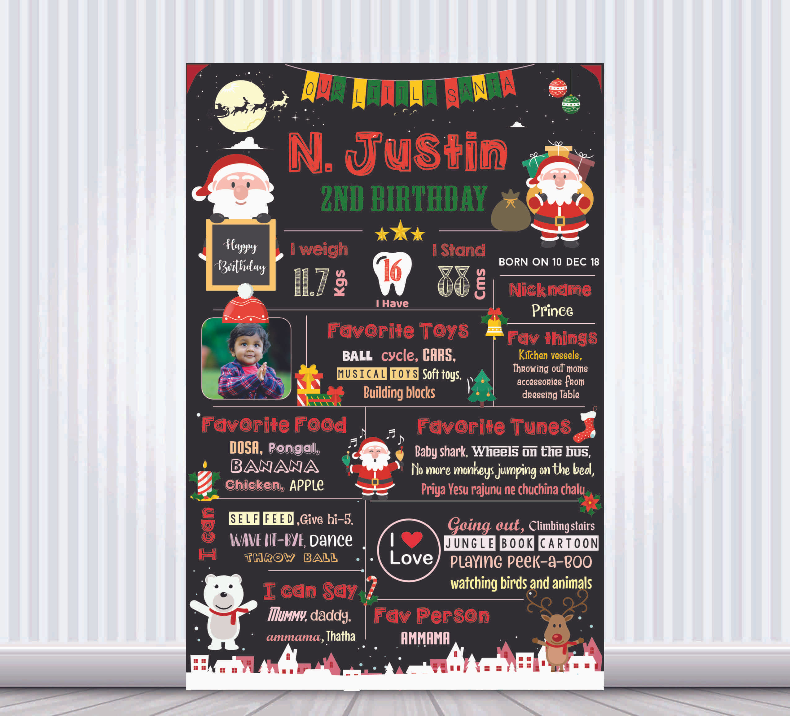 Santa Theme Chalk Board Poster / Milestone board for Birthday
