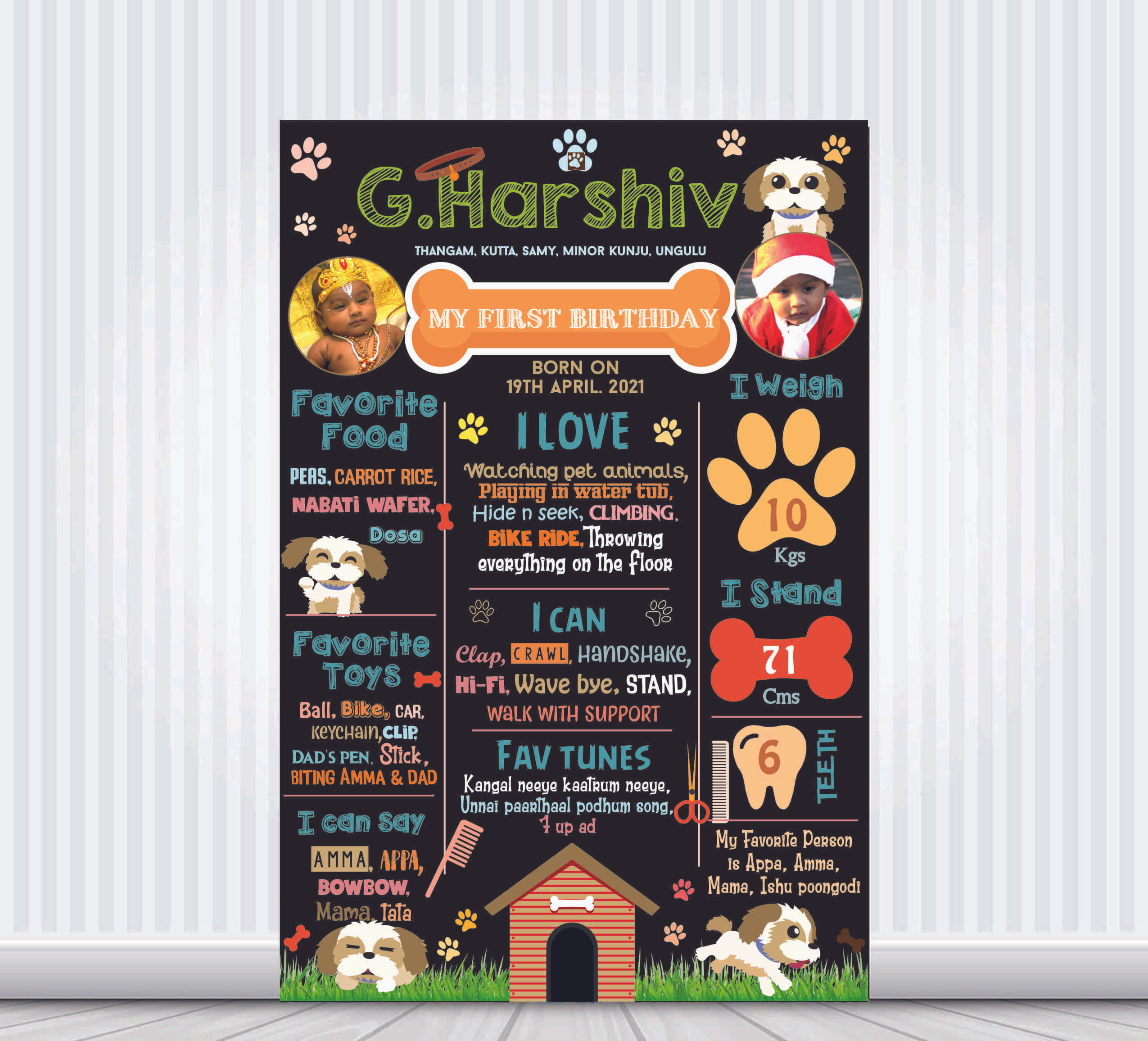 Shih Tzu Dog Pet birthday chalk Board / Milestone Poster