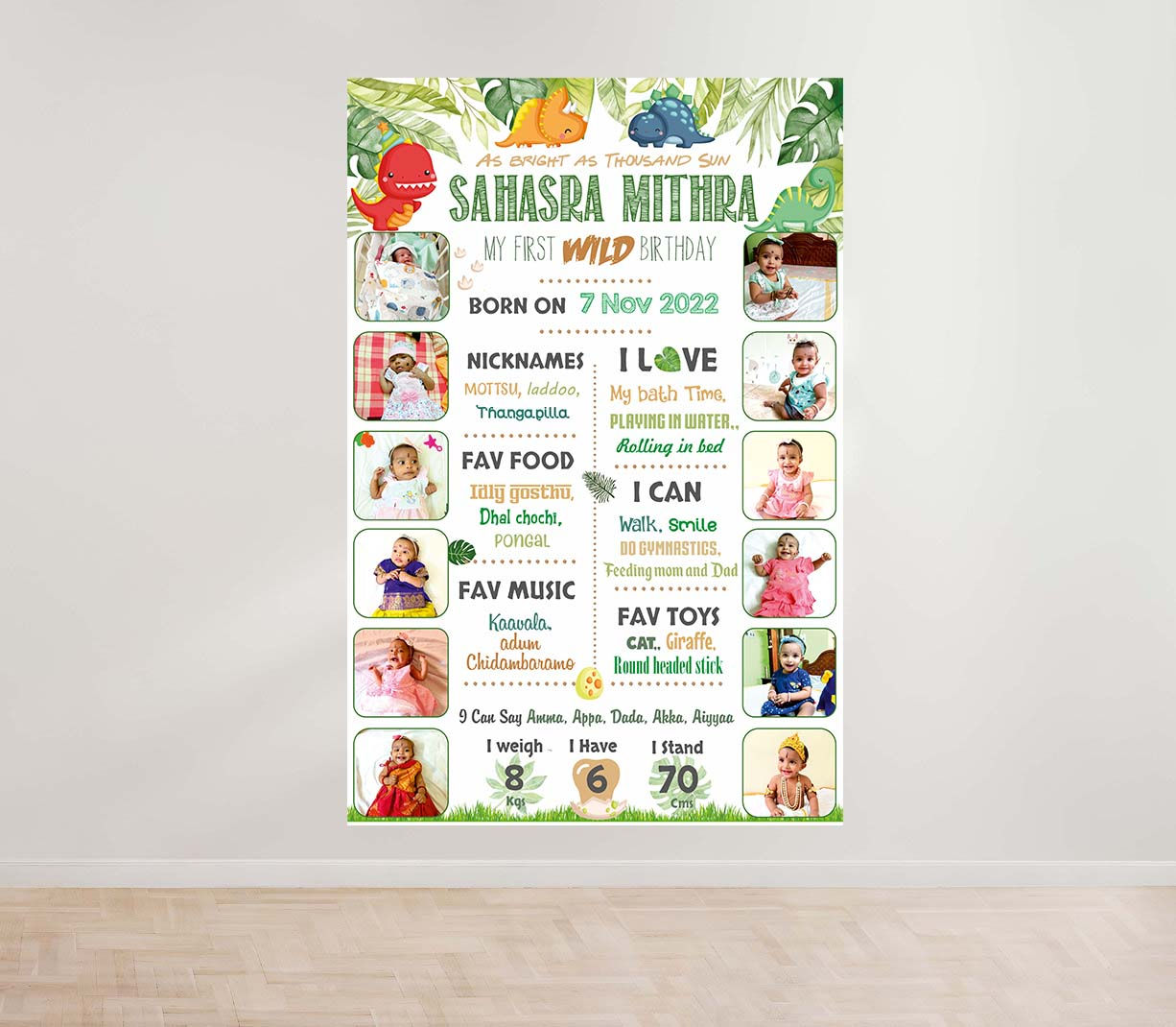 Cute Dino Theme Photo Milestone Poster