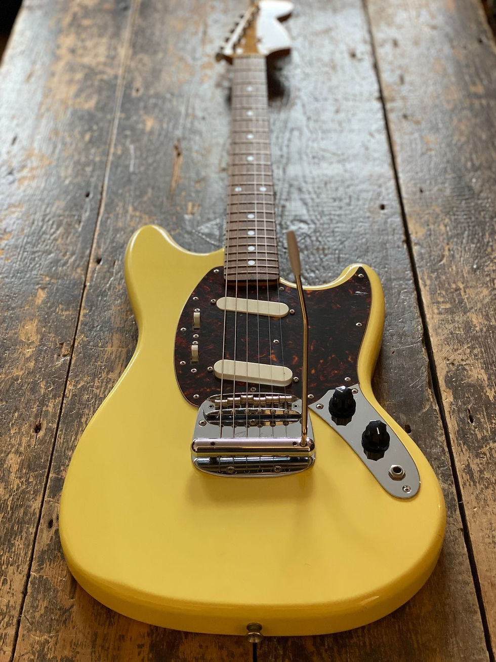 Thumbnail: Fender Mustang 1969 Reissue Vintage White/Yellow CIJ Japan 2002 w/ Hardcase
