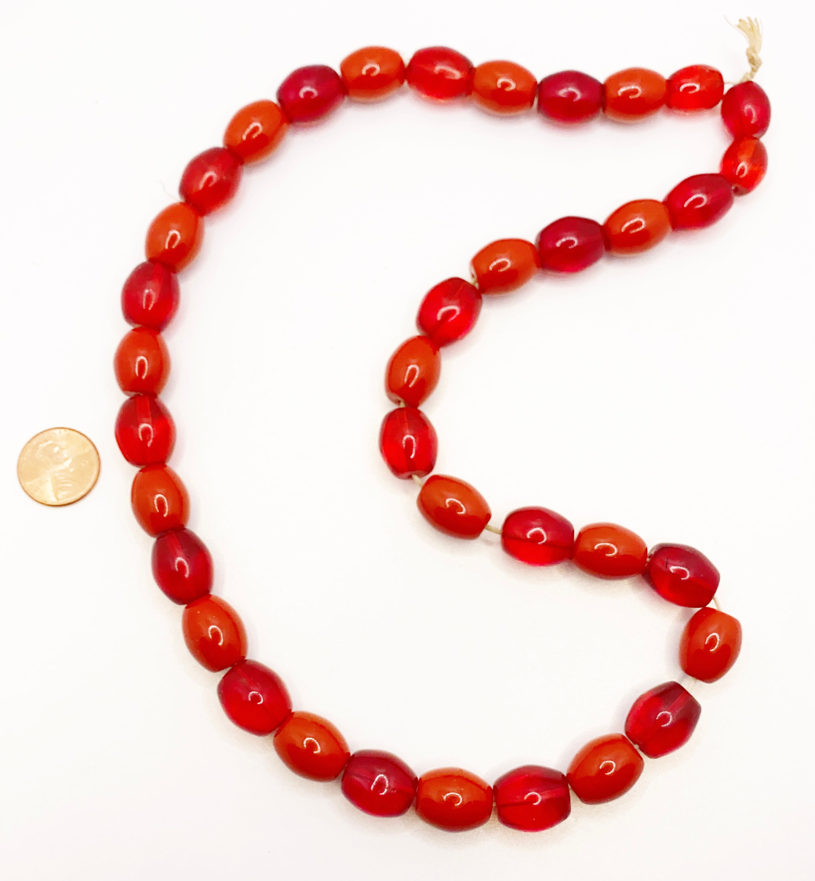 Old Bohemian Glass Red Oval Beads