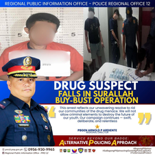 23-anyos na lalaki sa Surallah, South Cotabato, timbog sa buy-bust operation ng awtoridad kung saan nasamsam ang 160 thousand pesos na halaga ng suspected shabu