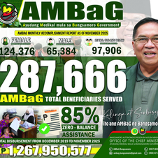 Mga natulungan ng AMBaG Program ng Office of the Chief Minister, umabot na sa 287,666 beneficiaries