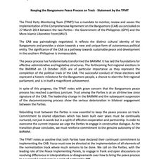 Bangsamoro Peace Process, nasa delikadong sitwasyon umano ayon sa Third Party Monitoring Team of TPMT