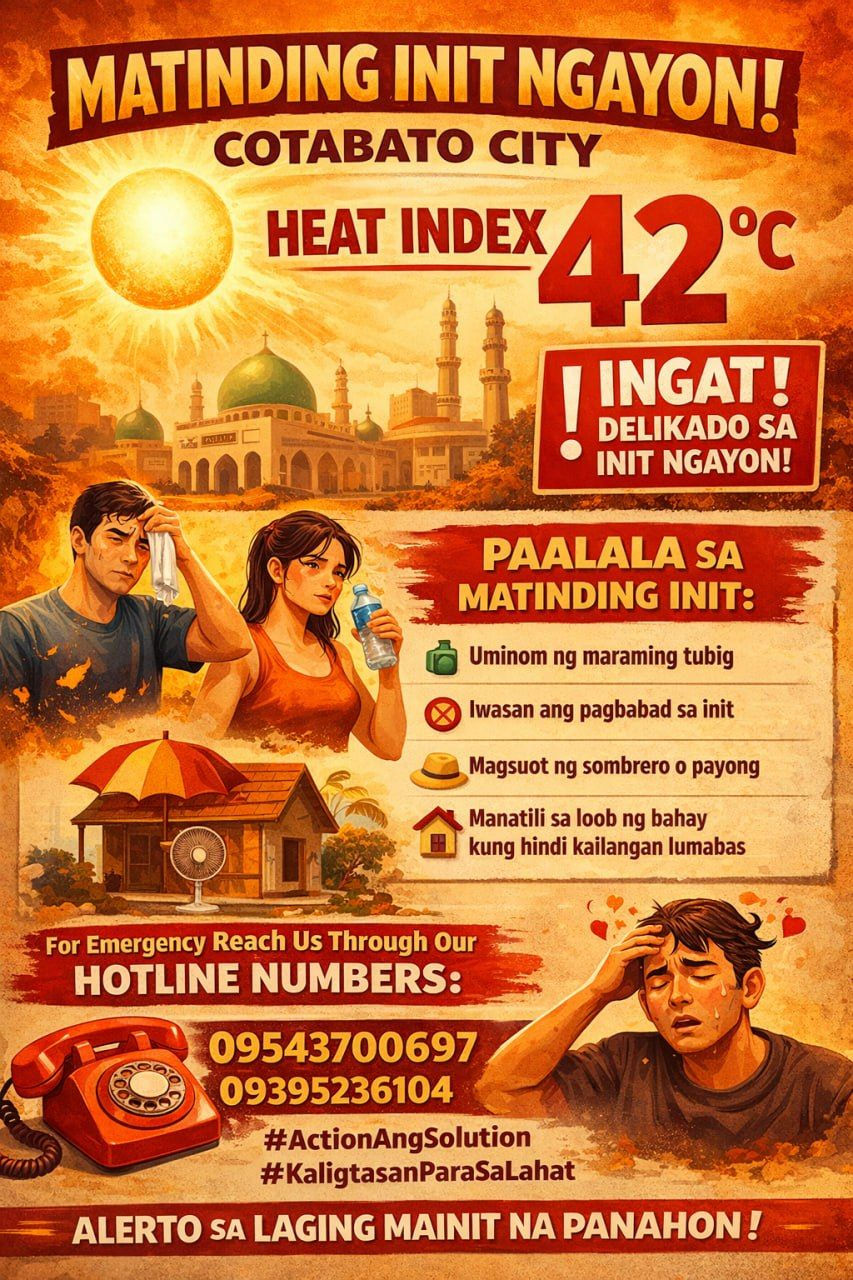 40-42 °C HEAT INDEX SA COTABATO CITY Naitala mula Lunes, April 6 hanggang ngayong araw ng Biyernes, April 10