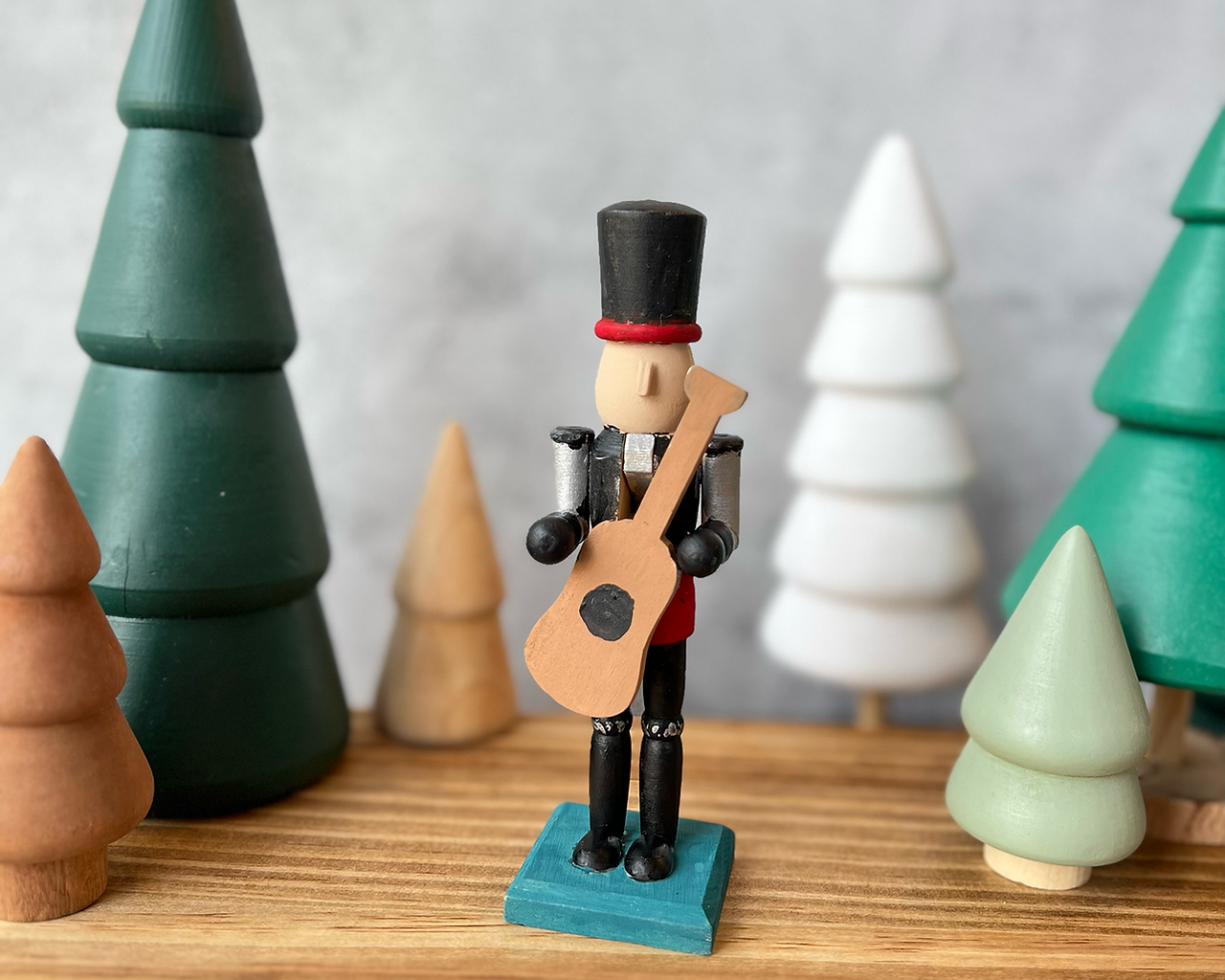 Let's Rock Nutcracker doll, painted in black, silver and red
