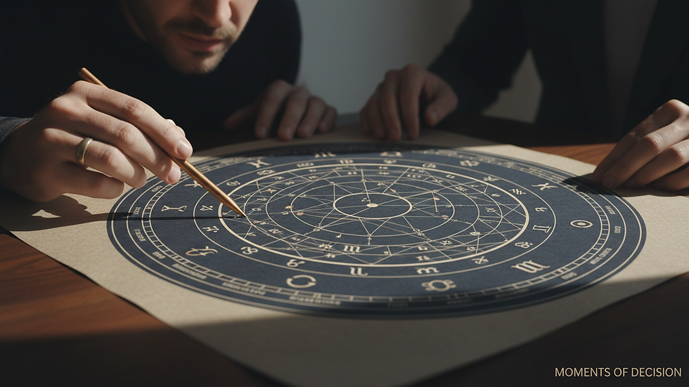 Close-up view of a transit chart overlay on a natal chart