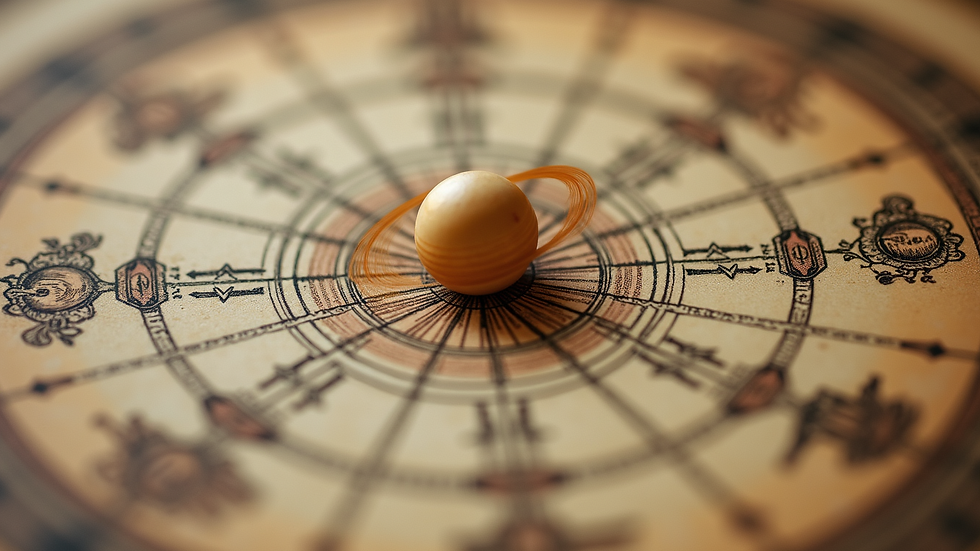 Close-up view of a vintage astrological chart focusing on Saturn’s symbol in the houses