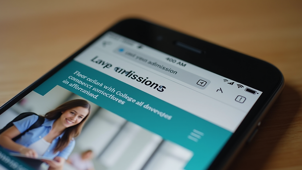 Close-up view of a smartphone screen displaying a college admissions website