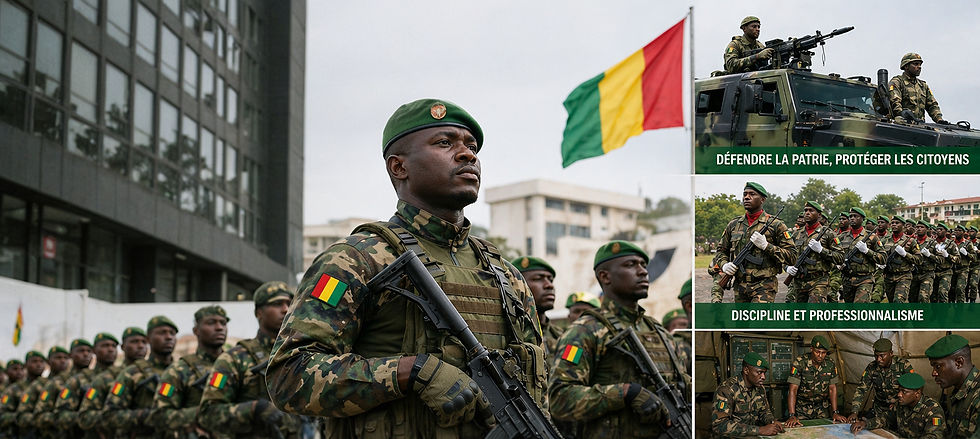 Visuel de communication sur l’armée guinéenne professionnelle, républicaine et respectée