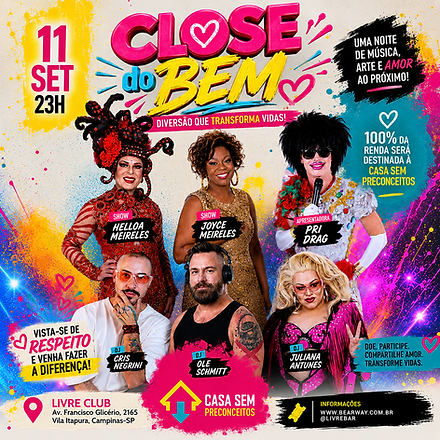 Flyer da festa beneficiente Close do Bem