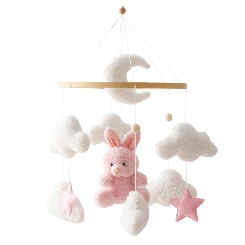 Wooden Crib Soft Felt Cartoon Bear Hanging Bracket Toy