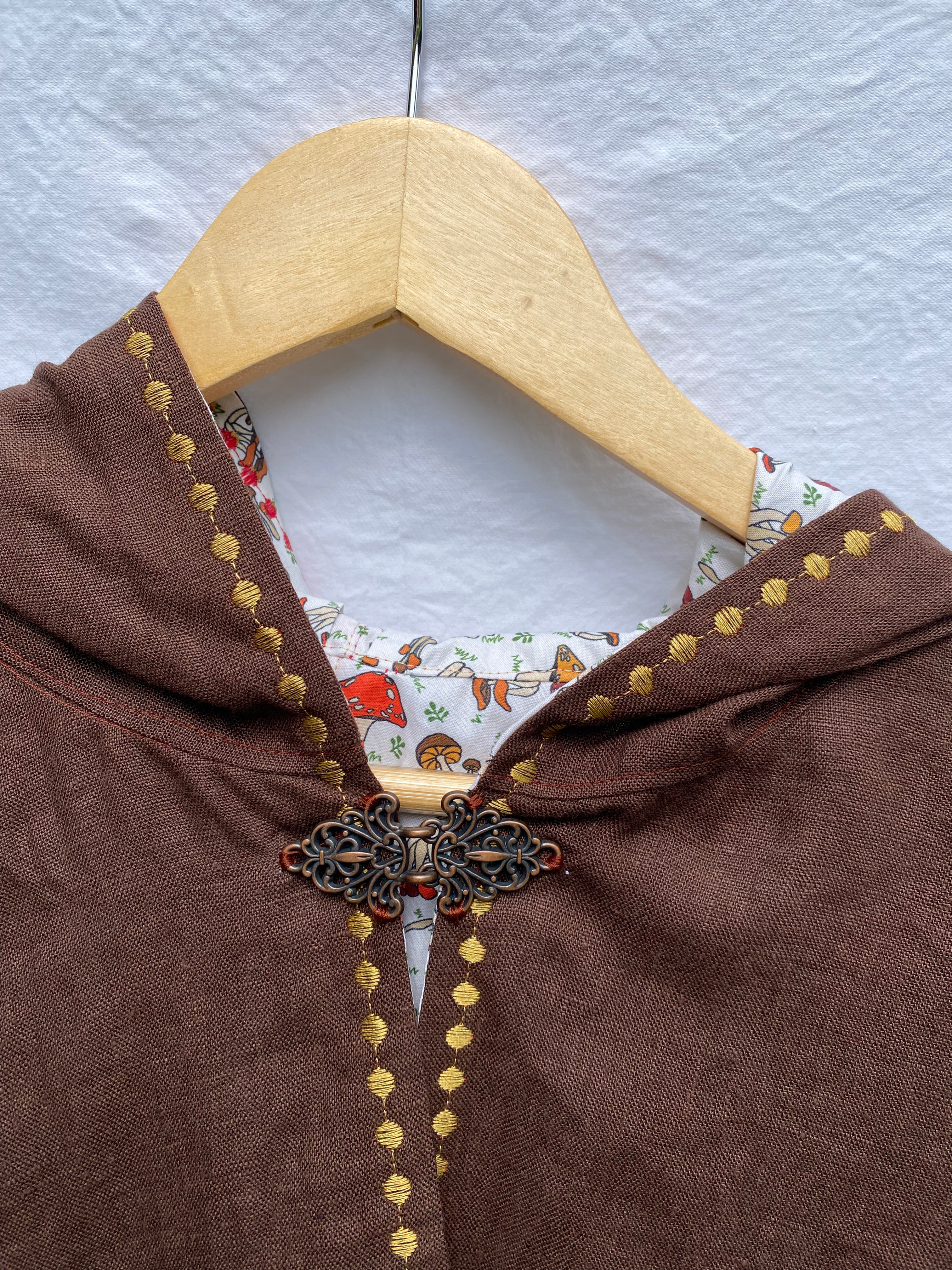 SOLD. #162. Brown Linen "mushroom" Cape. Adult Short.
